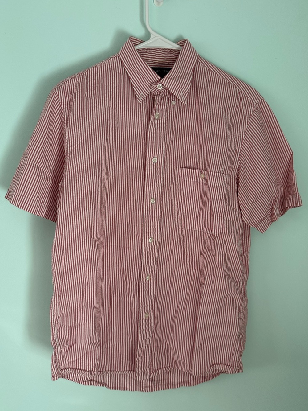 Lands' End Red and White Striped Short-Sleeve Button-Down Shirt